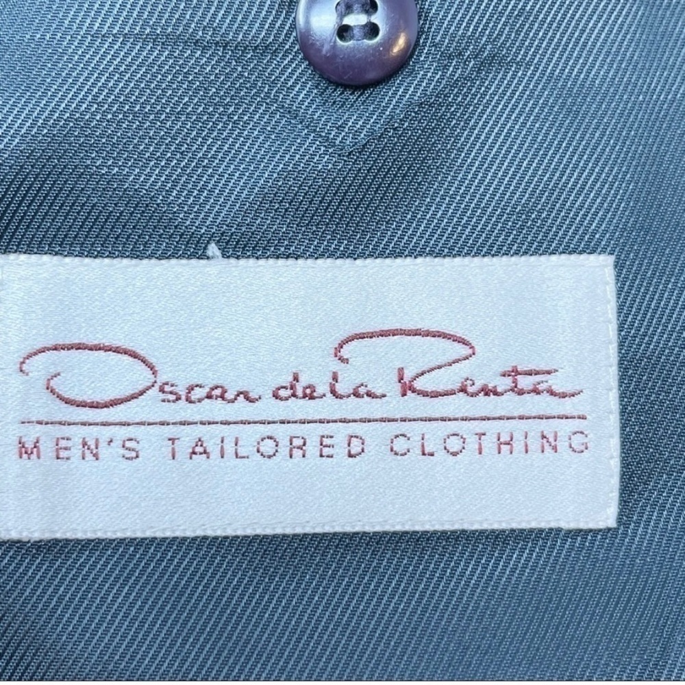 Vtg OSCAR DE LA RENTA Men’s Charcoal Houndstooth Plaid Sport Wool Coat Size 41S - Picture 9 of 10